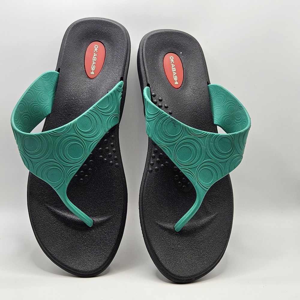 Okabashi‎ Women's Flip Flops Size L 8–9 Teal Black Comfort Sandals Made in USA